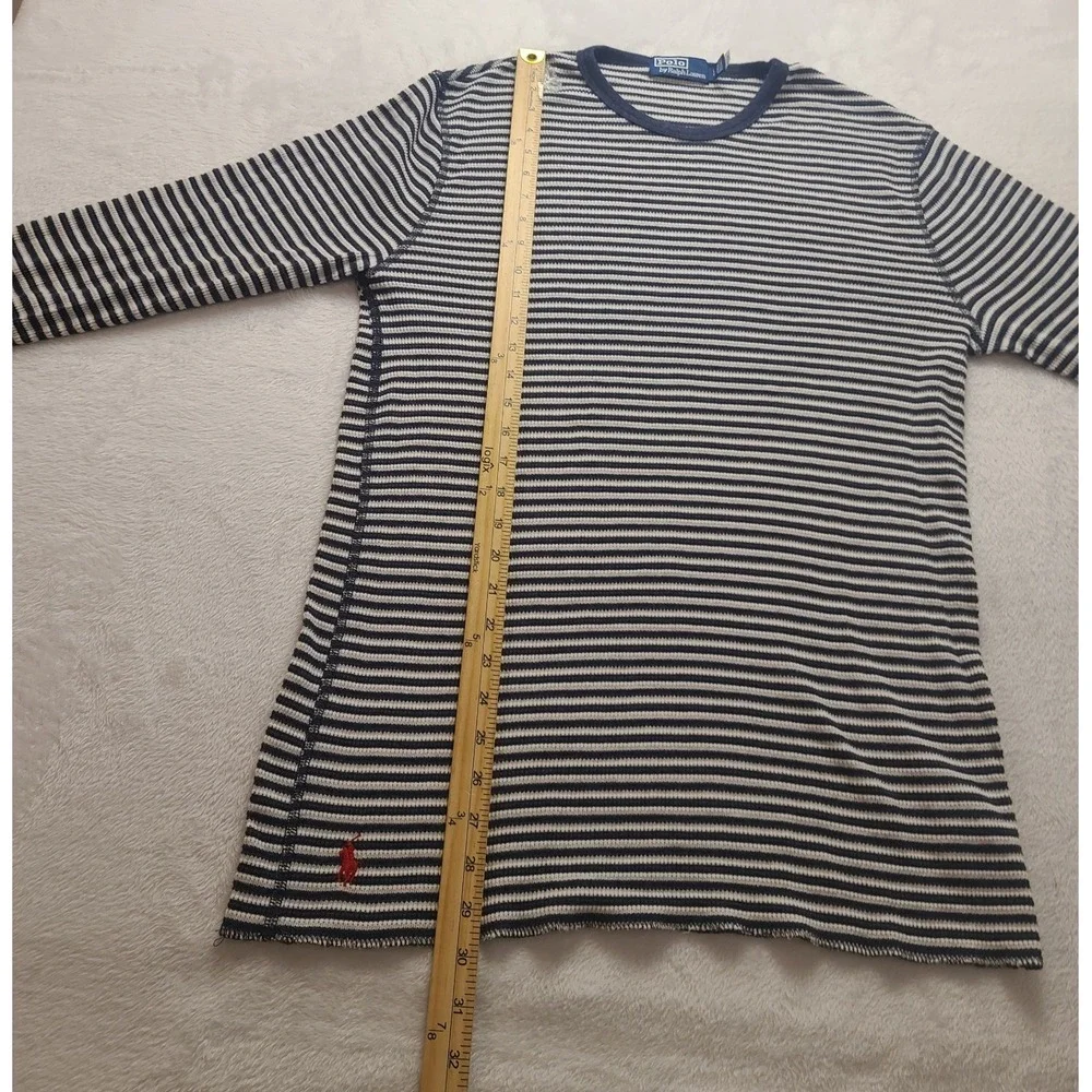 Polo Ralph Lauren Men's Large Blue White Striped Waffle Knit‎ Thermal Shirt L/S